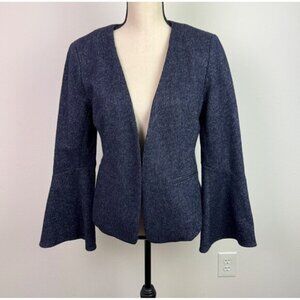 Anthropologie Cartonnier Women's Navy Stripe Blazer Bell Sleeve Wool Blend Sz 10